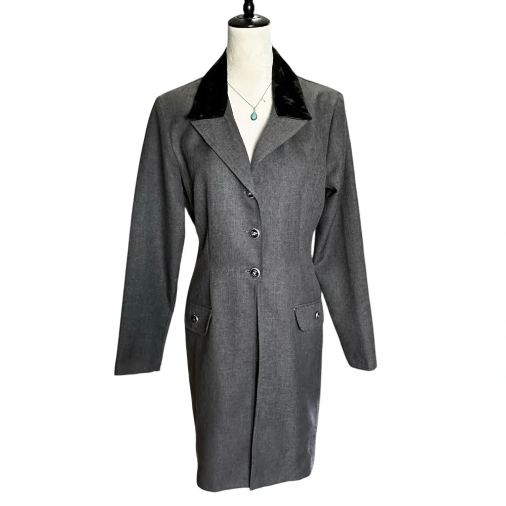Vintage Ultra Dress New York Gray Blazer Velvet Collar 10 | Academia Office Chic